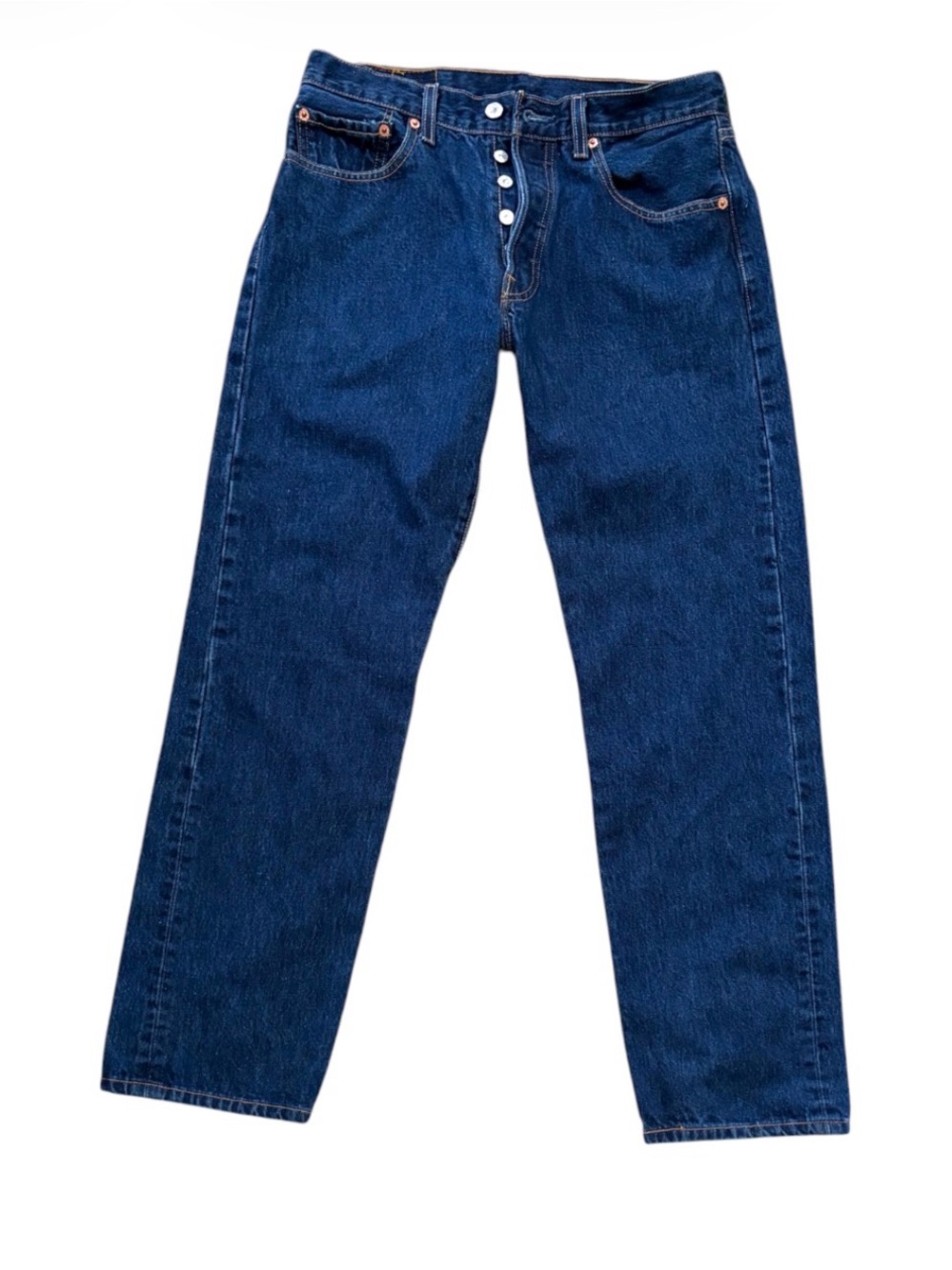 Men’s Levi’s 501 Button Fly Dark Wash 100% Cotton Denim Jeans 31” Inseam Size 32